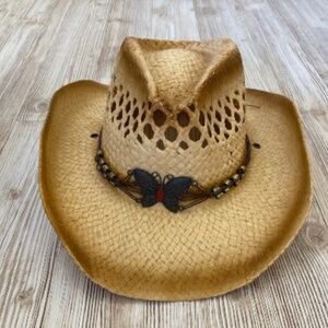 Women’s straw western Cowboy Hat with Butterfly Accent